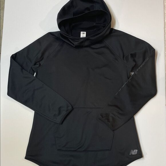 New Balance Black Women Performance Hoodie with Sleeve Logo Sz M - Picture 1 of 6